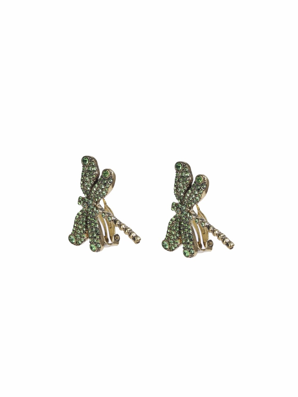 Green Crystal Dragonfly Clip-On Earrings